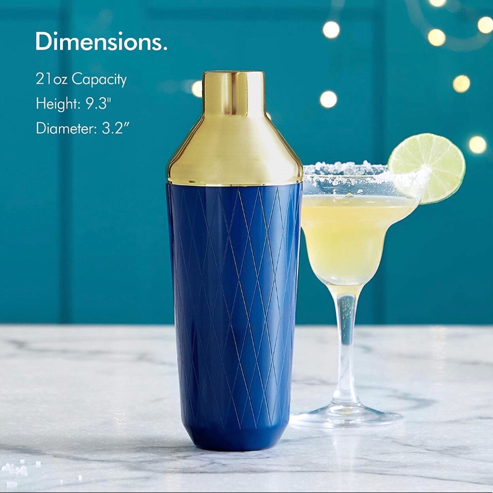 VonShef Blue Gold Cocktail Shaker, 21oz Capacity